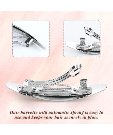 Cinaci 7 Pieces Simple Rectangular Oval Silver Automatic Spring French Metal Hair Clips Barrettes Hair Clamps Grips Accessories for Women Girls - Buy Online on GoSupps.com