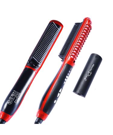 Minidiva 2-in-1 Hair Curler and Straightener with Anti-Scald  30s Fast Ceramic Heating  6 Heat Levels  Auto Off  360 Swivel Cord Portable Hot Hair Straightener Brush for Home  Travel (Red)