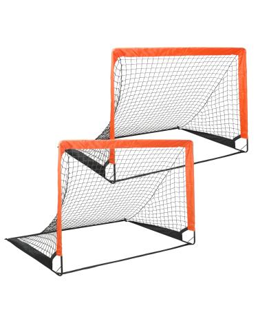 Simple Deluxe 2 Set 4x3 Portable Soccer Goal, Pop Up Soccer Net for Backyard Games and Training, Includes 2 Oxford Cloth Bags and 8 Stakes Orange & Black