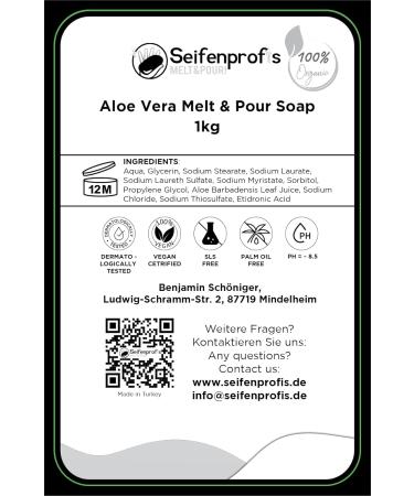 Seifenprofis - Aloe Vera Soap - Glycerin Raw Soap Base (1kg) SLS+SCS Free 100% Vegan for Soap Molding - Transparent - Buy Online on GoSupps.com