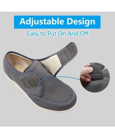 Men's Diabetic Edema Lightweight Walking Shoes | Wide Mesh Sneakers for Elderly Swollen Feet | Adjustable Strap, Easy On/Off | Plantar Fasciitis Relief - Gray, Size 13 - Buy Online on GoSupps.com