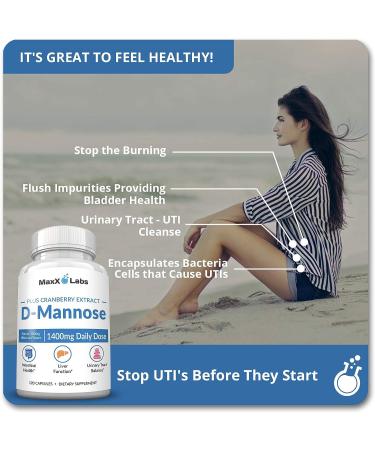 Fast Acting 1400mg D-Mannose Capsules with Cranberry Extract for UTI Relief - Gluten-Free & Non-GMO - Buy Online on GoSupps.com