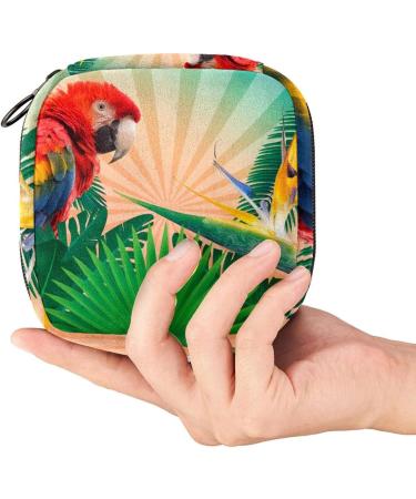 Stylish Menstruation Pad Bag with Zipper | Women's Napkin & Tampon Bag | Tropical Palm Trees & Parrot Design - Buy Online on GoSupps.com