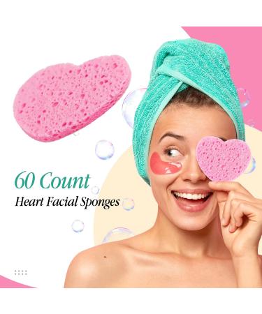 60 Heart-Shaped Compressed Facial Sponges for Beauticians | Pink & White Washing & Peeling Sponges | Perfect for Deep Cleaning & Skin Care - Buy Online on GoSupps.com
