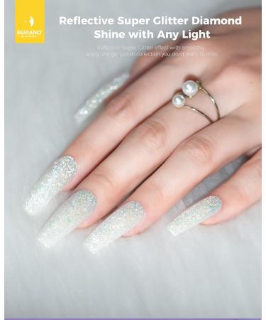 BURANO Holographic Gel Polish - Reflective White Silver Glitter UV LED Nail Polish 7.3ml for Home DIY - Curing Required (YH11 - Buy Online on GoSupps.com