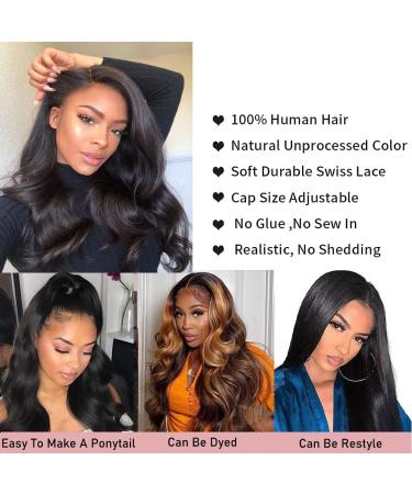 28 13x4 Body Wave Lace Front Wig | HD Transparent Brazilian Human Hair | Pre Plucked with Baby Hair | 180% Density | Natural Black | For Black Women - Buy Online on GoSupps.com