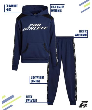 Pro Athlete Boys Sweatsuit Set - Navy 2-Piece Fleece Hoodie & Jogger (Size 14-16) - Buy Online on GoSupps.com