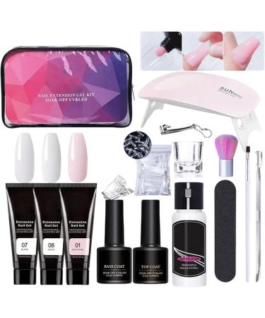 Builder nail gel kit poly extension gel kit - 3-color builder glue gel with nail lamp base and tip - Professional manicure supplies for the - Buy Online on GoSupps.com