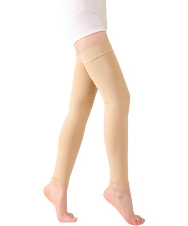 TOFLY Medical Thigh High Compression Stockings for Men & Women - Opaque Support Socks 20-30mmHg | Footless Silicone Band - Varicose Veins Edema DVT | 5XL Beige - Buy Online on GoSupps.com