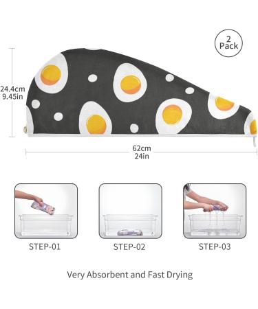 Seamless Fried Eggs & Polka Dots Hair Towel 2 Pack - Super Absorbent Quick Dry Hair Turbans for Women & Girls - Buy Online on GoSupps.com