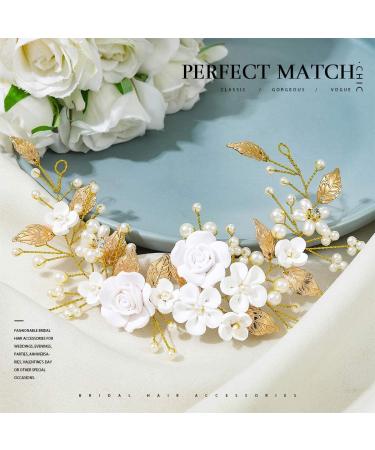 Vakkery Gold Flower Bridal Hair Vine Pearl Headband & Hair Accessories for Women & Girls - Buy Online on GoSupps.com