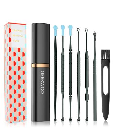 Ear Pick Ear Wax Removal Kit Ear Cleansing Tool Set 7in1 Stainless Steel Ear Curette Ear Wax Remover Tool with a Lipstick Case Black