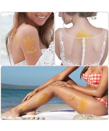 12 Sheets Metallic Temporary Tattoos for Kids Girls Women - Gold Waterproof Bronzing Tattoo Stickers - Tribal Totem Butterfly Flower Fake Tattoos for Face Hand Arm Chest Decoration - Buy Online on GoSupps.com
