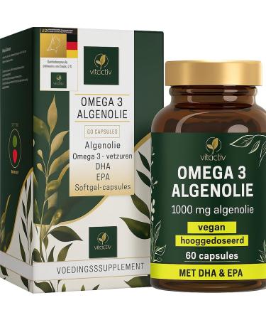 Vitactiv Natural Nutrition VITACTIV Omega 3 pack of 60 capsules of algae oil Omega 3 Vegan Marine Highly dosed with 1000 mg microalgae oil per daily dose 450 mg omega3 fatty acids DHA & EPA