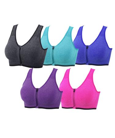 YEYELE Women 1or 3 or 5 Pack Medium Support and Removable Pad Tank Top Racerback Sports Bra XX-Large 5 Pack(purple+red+green+gray+blue)