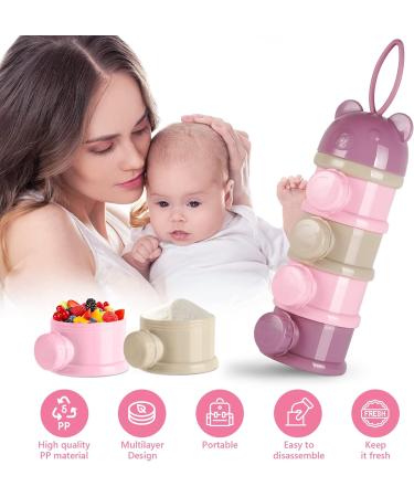 Vicloon Baby Milk Powder Dispenser - Portable 4-Layer Twist-Lock Storage Container - Stackable Pots for Kids - 270ml per Layer - Pink/Purple - Buy Online on GoSupps.com