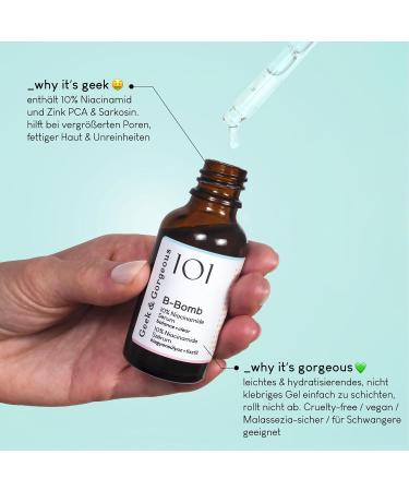 Geek & Gorgeous 101 B-Bomb - 10% Niacinamide Serum Zinc PCA & Sarcosine helps enlarged pores oiliness and blemishes combination skin 30ml - Buy Online on GoSupps.com