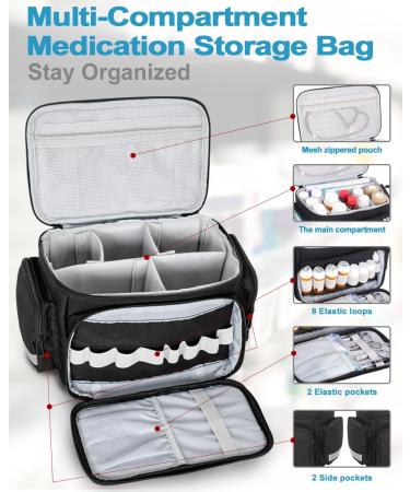 Jaffzora Medicine Organizer Bag - Pill Bottle Storage Box for Nurses | Home Health Nurse First Aid Travel Bag - Black - Buy Online on GoSupps.com