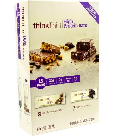 Buy Think Thin 15 Bars - Chunky Peanut Butter & Brownie Crunch | Healthy Snack | International Shipping - Buy Online on GoSupps.com
