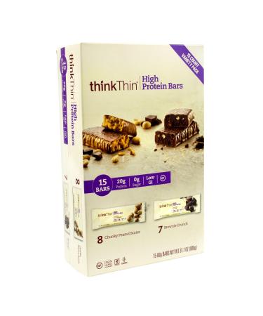 Think Thin 15 Bars - 8 Chunky Peanut Butter 7 Brownie Crunch