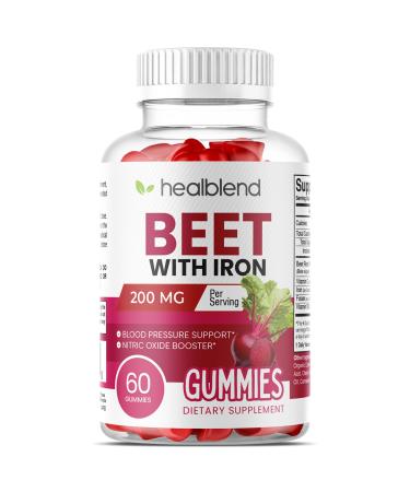 healblend Beet Root Gummies 200mg - Nitric Oxide Booster Beets with Iron for Heart Health Circulation & Healthy Blood Pressure Support Natural Flavored - 60 Gummy (1)