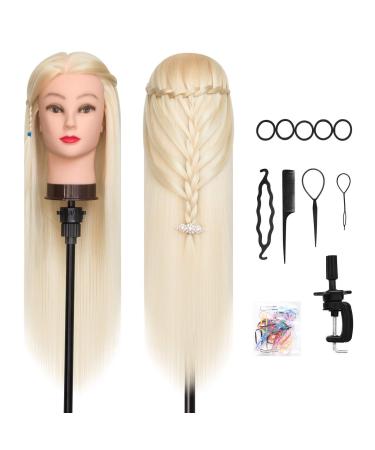 Danseemeibr exercise head 66-71 cm hairdressing head 100% synthetic fiber cosmetology window doll head with free clamp for braiding stying (blond) beige (blonde)
