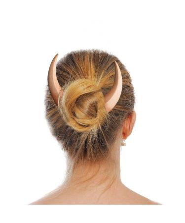 Wooden Moon Hair Stick | Hair Fork Hairpin for Parties | Efficient Hair Holding for Long Thick Hair | Natural Color | Women with Long Hair - Buy Online on GoSupps.com