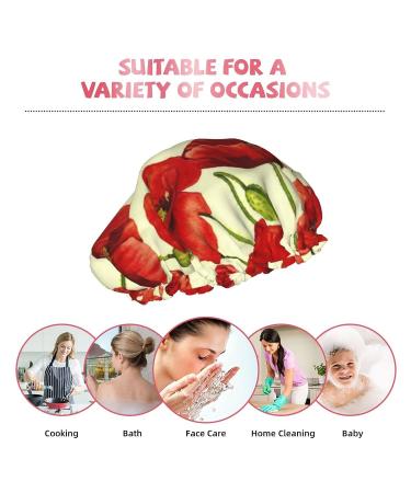 Red Poppy Printed Shower Cap - Waterproof Bath Cap for Women - One Size Fits All - Buy Online on GoSupps.com