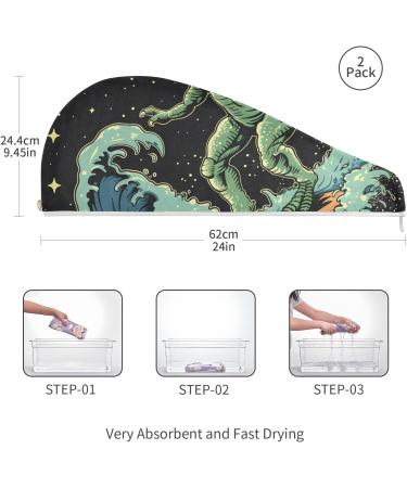 Funny Cool Dude in Space Hair Towel 2 Pack - Super Absorbent Quick Dry Hair Turbans for Women & Girls - Buy Online on GoSupps.com