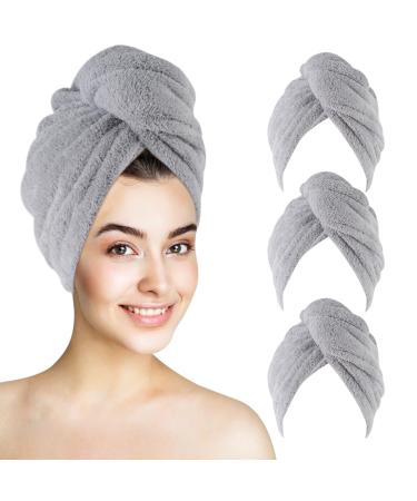 Kinhwa turban towel with button bamboo microfiber hair turban for the hair carbon fiber hair towel quick -drying super absorbent and soft for long hair and all hair types 25x65cm 3 piece of gray 25 x 65 cm - Buy Online on GoSupps.com