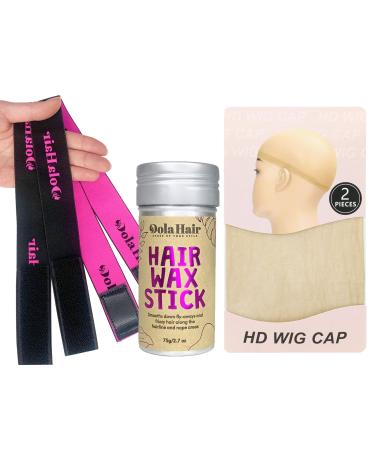 Dolahair Hair Wax Stick with 2 Pcs Lace Melting Band  HD Wig Cap for Lace Front Wig Elastic Bands for Wig Flyaway Wax Stick for Hair Wig  Lace Band for Melting Lace wigs edges  Sleek Finish Styling Wax Stick  elastic ban...