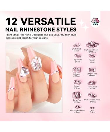 Saviland Nail Rhinestones K9: 355 Crystal Pink Nail Rhinestones 12 Styles Nail Accessories Heart Flat Round Glitter Shine Nail Diamonds for Jewelry Nail Art DIY Home Pro Shop 02 Pink - Buy Online on GoSupps.com