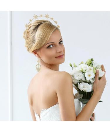 Amabro Halo Crown Stars Crystal Headband Goddess Crown Halo Headband with Sun Moon Earrings Glitter Rhinestone Tiara Hair Band Accessories for Women Boho Bridal Wedding Headpiece(Gold) - Buy Online on GoSupps.com