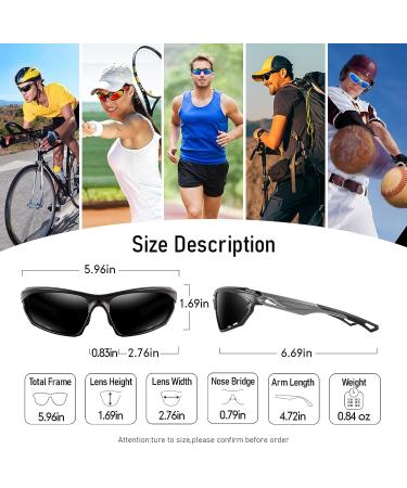 BIRCEN Polarized Sport Sunglasses for Men and Women - UV Protection Shades for Motorcycle, Golf, Baseball, Cycling, Fishing, Driving - F-grey Frame Black Lens - Buy Online on GoSupps.com