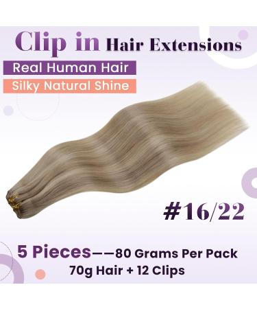 LAAVOO Remy Clip-In Hair Extensions - Real Hair Blond Highlights 30cm 70g - 5 Pieces for Effortless Style - Buy Online on GoSupps.com