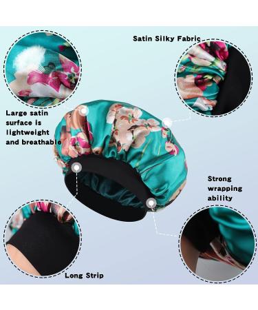 Satin Silk Double Layer Green Flower Hair Bonnet for Black Women - Large Silky Lined Sleep Cap for Curly Hair - Wide Band Strap - 1 Pc - Buy Online on GoSupps.com