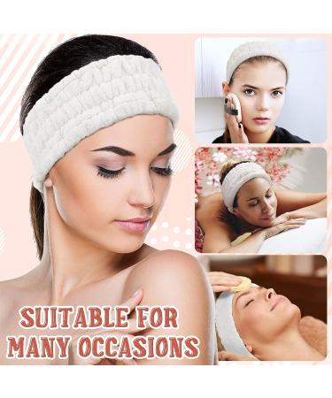 Soft Coral Fleece Spa Facial Headband - 12 Pcs White Makeup Hair Band for Skincare, Yoga, Sports & Shower | Elastic Head Wrap for Girls & Women - Buy Online on GoSupps.com