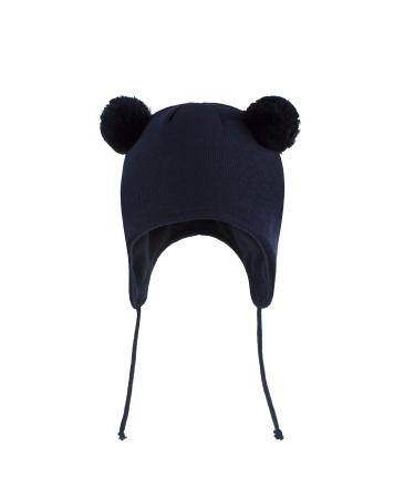 LANGZHEN Toddler Kids Infant Winter Hat Earflap Knit Warm Cap Fleece Lined Beanie for Baby Boys Girls 0-6 Months Classic -Navy