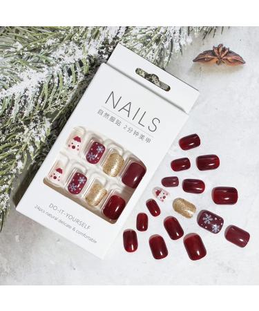 Christmas False Nails Set - 24Pcs Red Short Square Press on Nails with Santa & Snowflake Xmas Glitter. Perfect for Women & Girls Festival Holiday Nail Art - Buy Online on GoSupps.com