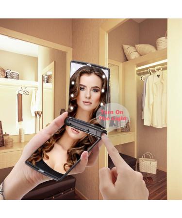 YUSONG Makeup Mirror Compact - Portable Handheld Folding Mirror with Lights for Travel - Mini Pocket Size Mirrors for Women (Black/Grey) - Buy Online on GoSupps.com