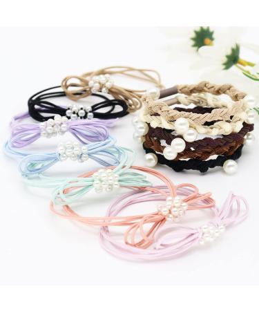 SWIHAITI 30Pcs Pearl Hair Ties Bracelets - Elastic Bands for Women Girls with Thick, Heavy, and Curly Hair - Buy Online on GoSupps.com
