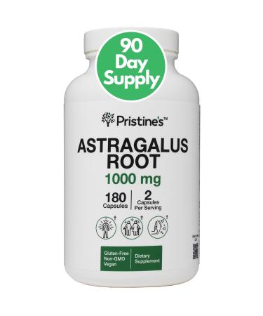 PRISTINE'S Astragalus Root 1000mg 90 Day Supply Immune Support Adaptogen Supplement Capsules - Healthy Aging Heart & Lung Health