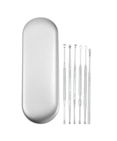 VOCOSTE 6Pcs Stainless Steel Ear Cleansing Tool Set Ear Cleaner Ear Care Set with Storage Case Silver Tone