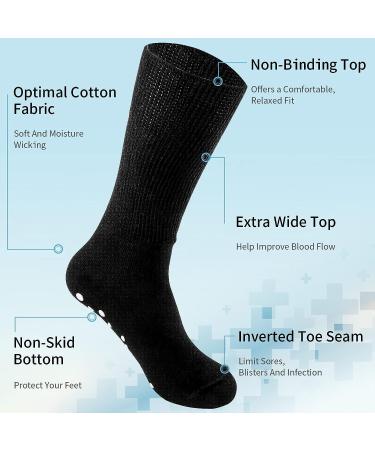 TENYSAF Diabetic Socks 3 Pairs - Cotton Crew, Extra Wide, Non-Binding Top - Black - Buy Online on GoSupps.com