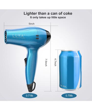 LURA Mini Travel Hair Dryer with Diffuser & Concentrator - Dual Voltage Portable Blow Dryer | Compact Lightweight 1200W for Men and Kids - Blue - Buy Online on GoSupps.com