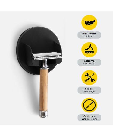 DELUXXOO Silicone Self-Adhesive Shaver Holder - High-Quality Black Bathroom Organizer | Drilling-Free Razor Holder with Extra Strong Hold - Buy Online on GoSupps.com