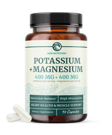 Potassium Magnesium Supplement | High Strength Electrolyte Balance for Heart Health & Muscle Support | 400 MG Potassium + 400 MG Magnesium | Energy Bone Health Sleep & Mood Support | 90 Ct. Potassium 90ct.