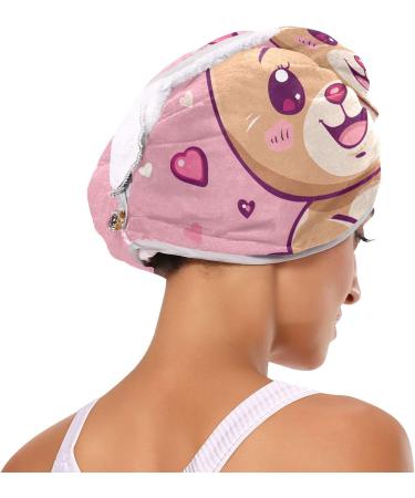 Cute Bear Pink Bow Heart Hair Towel 2 Pack | Super Absorbent Quick Dry Hair Turbans for Women & Girls - Buy Online on GoSupps.com