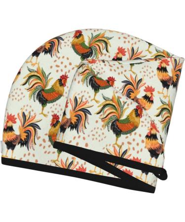 Quick-Dry Hair Towel Wrap - Colorful Roosters Towel Turban for Effortless Drying - Buy Online on GoSupps.com