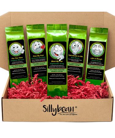 Sillybean Golf Lovers Coffee Gift Basket Golfers Who Love Coffee | 5 Fun Delicious Fresh Roasted Gourmet Coffee Flavors with Fun Golfing Names and Fun Golf Ball Labels | Gift Box